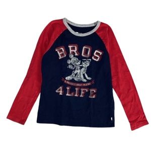 GAP DISNEY red and blue Mickey Mouse  Raglan long sleeved top crewneck